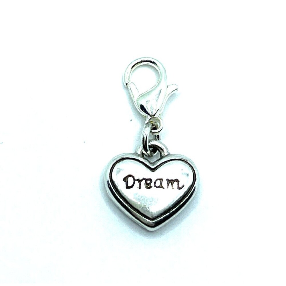 Brighton Dream Heart Etching Around Inspirational Word Written Charm Silver